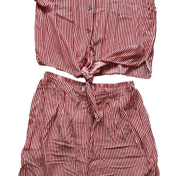 XIX Palms Hawaiian Red & White Striped Set Pants Shirt Women's Size Medium - Picture 2 of 7